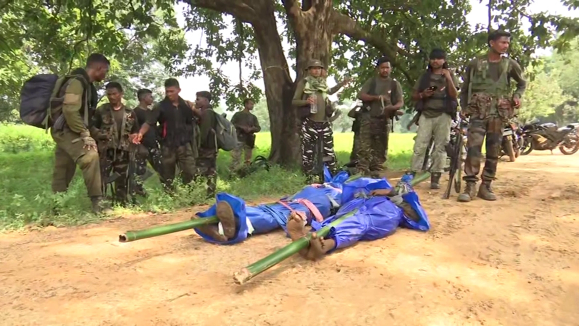 The bodies of Naxalites killed in an encounter recovered by security forces on Oct 2024