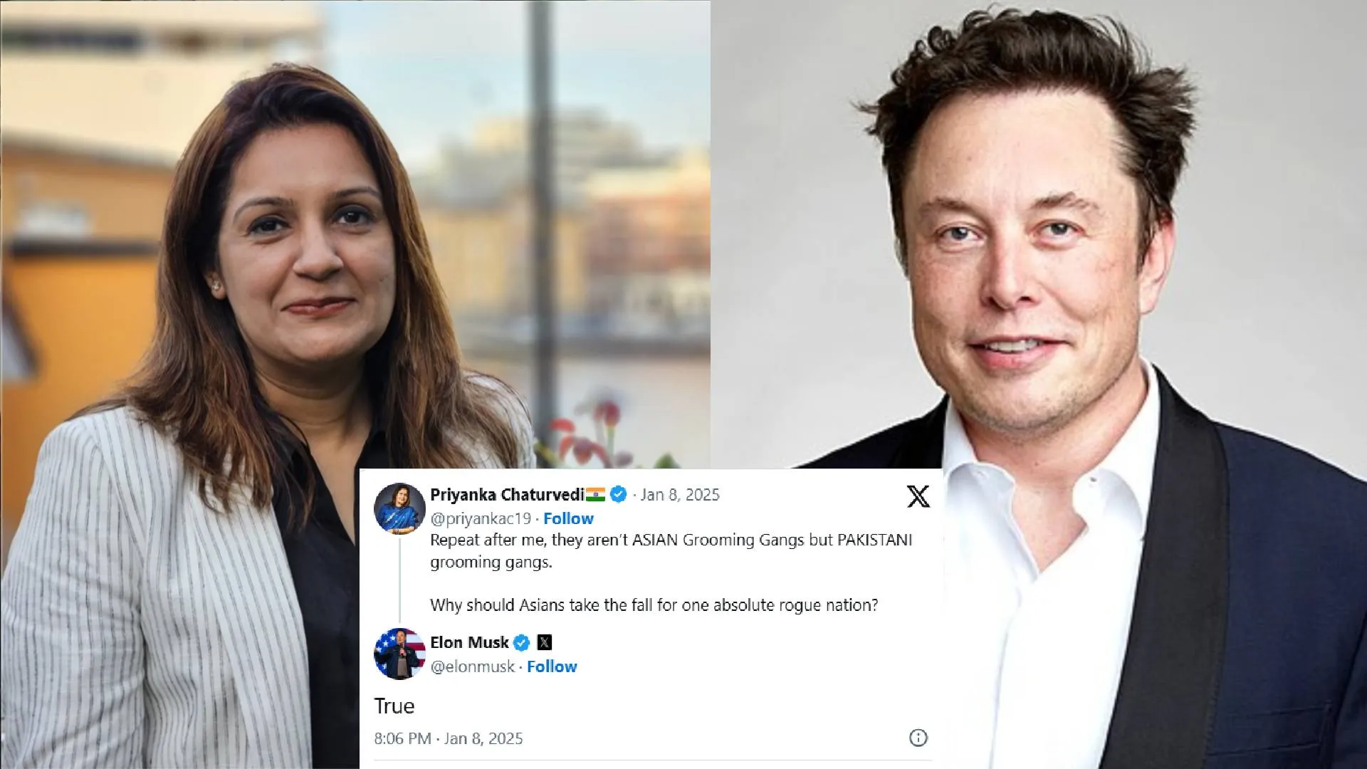 MP Priyanka Chaturvedi Blames Pakistan for UK Grooming Gangs, Musk React