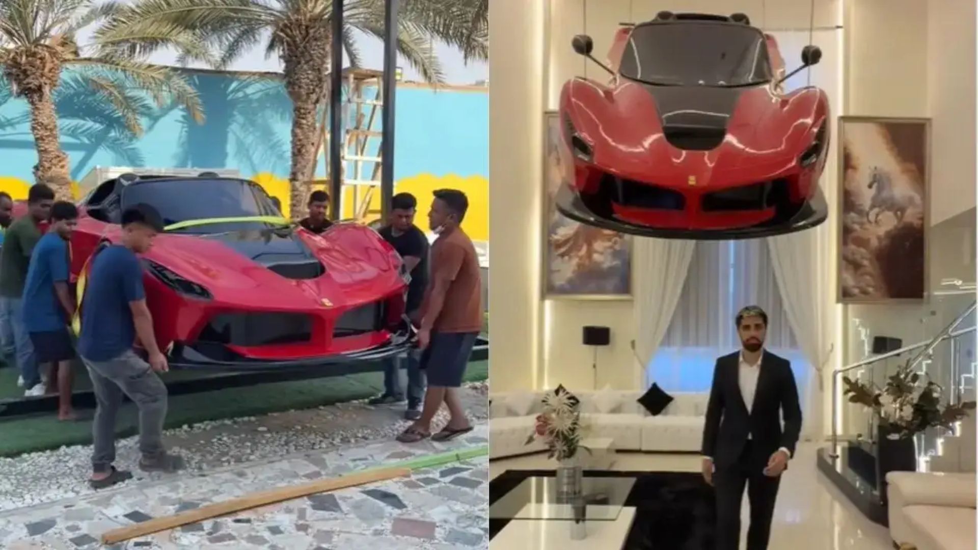 Ferrari Hangs From Ceiling as ‘Chandelier’ in Dubai Home | WATCH