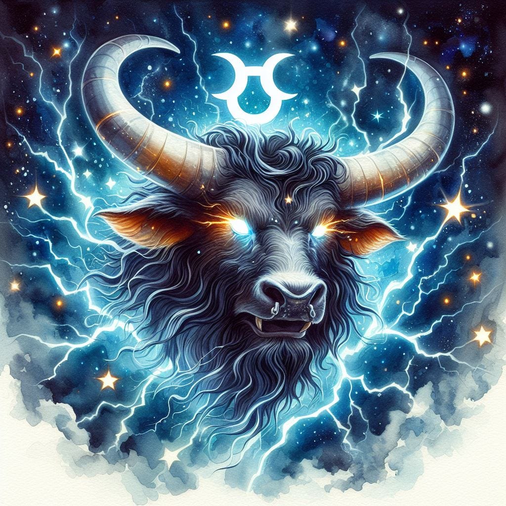 Artistic depiction of Taurus zodiac sign with a bull symbol representing strength and stability - Photo Gallery