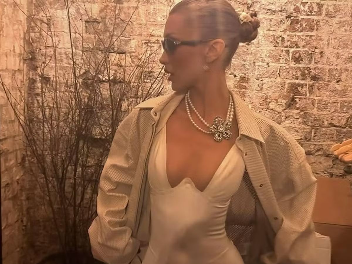 Bella Hadid Shines in Ivory Co-ord And Diamond-Pearl Statement Necklace | PICS