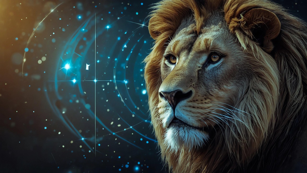 Vibrant illustration of Leo zodiac sign with a lion symbol representing confidence and charisma - Photo Gallery
