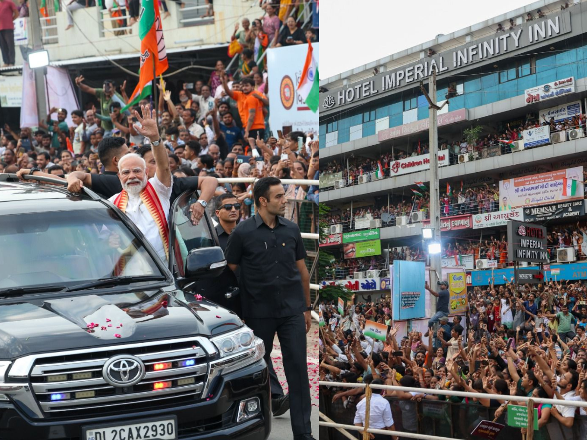 PM Modi Holds Roadshow in Eastern Ahmedabad Before Nikol Rally