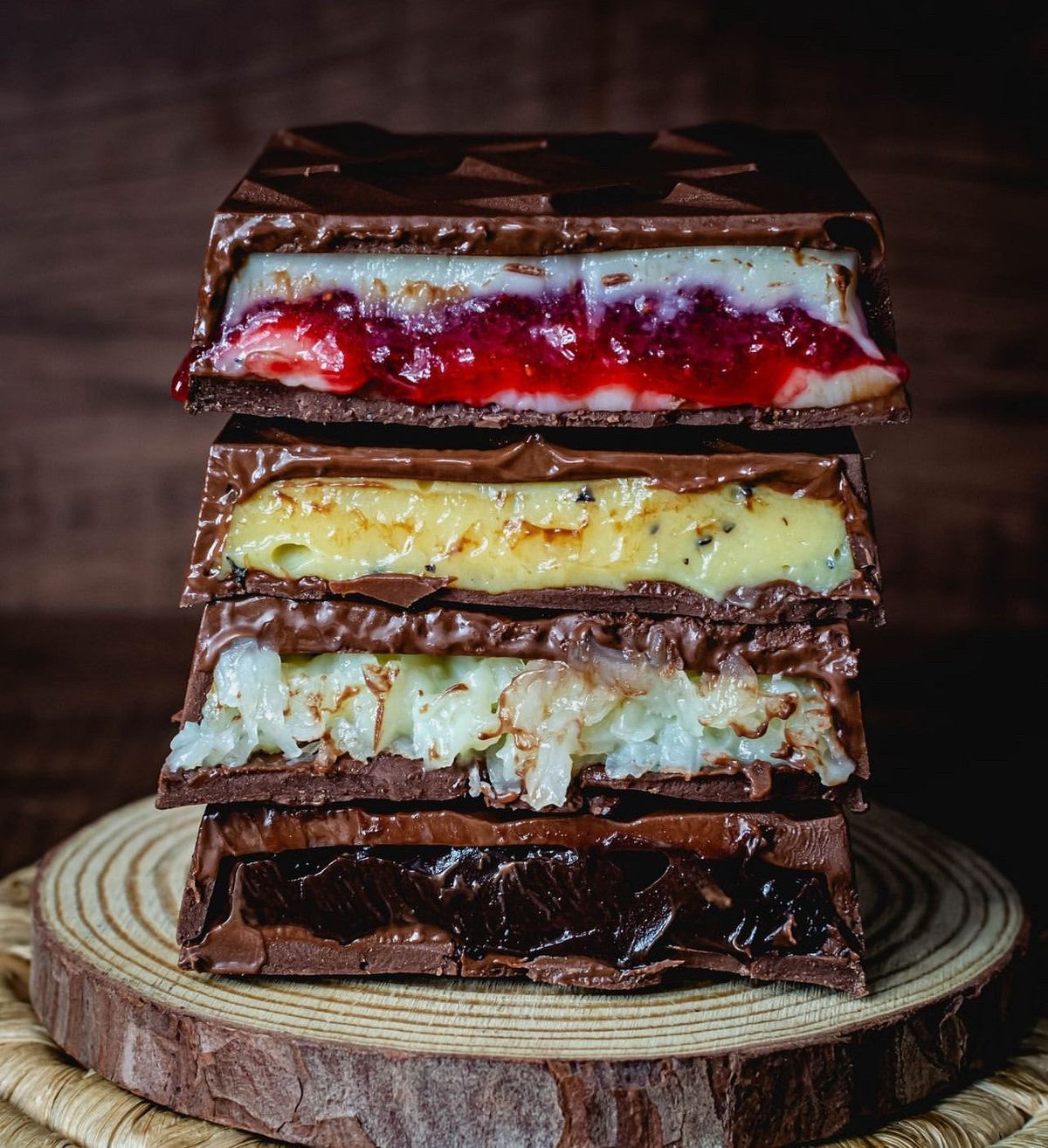 A modern chocolate bar with unusual flavor infusions displayed in an artisanal shop. - Photo Gallery