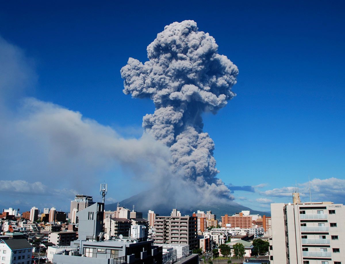 Mount Sakurajima eruption with ash clouds in Japan. - Photo Gallery