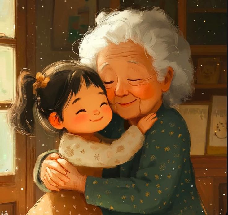 Young girl giving a handmade card to her joyful grandmother. - Photo Gallery