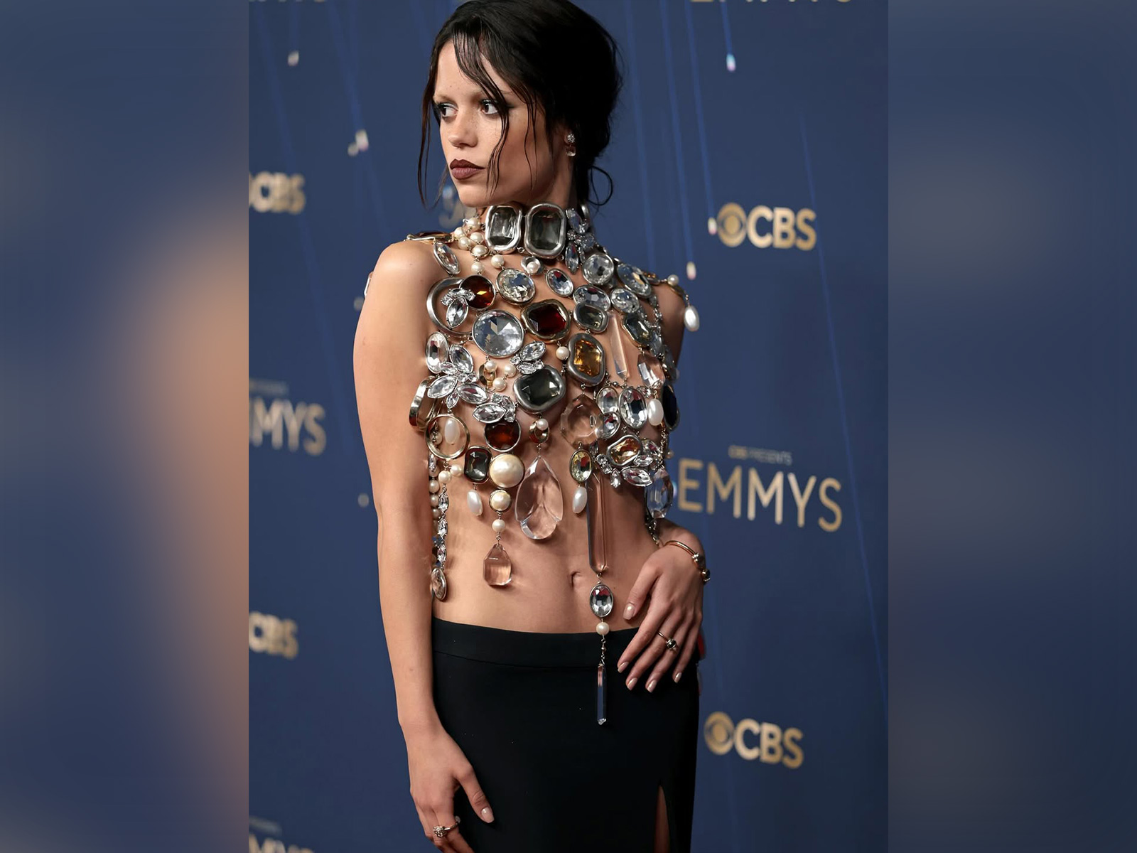Jenna Ortega turns heads in jewel-encrusted top at 2025 Emmy Awards