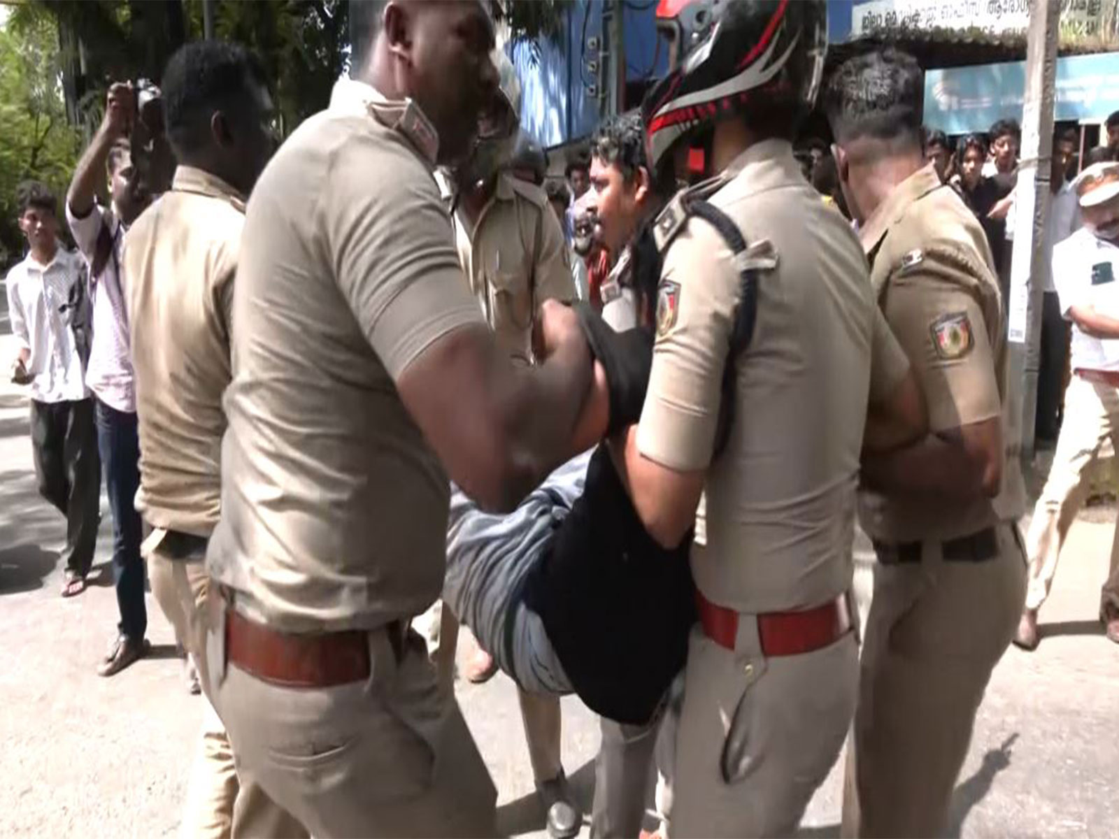 Police detain members of Congress' Kerala Students Union Wing protesting over law-order situation in state