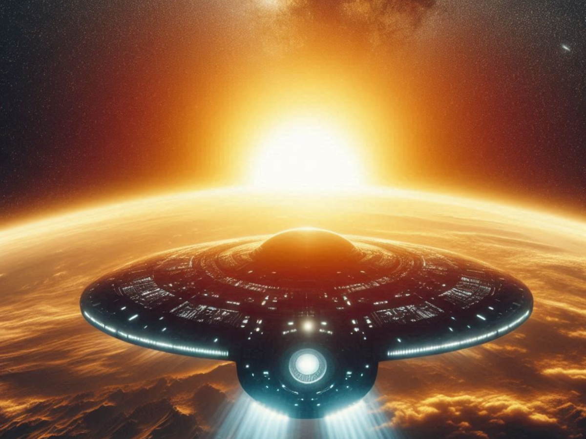 A futuristic spaceship approaching a two-sun exoplanet. - Photo Gallery