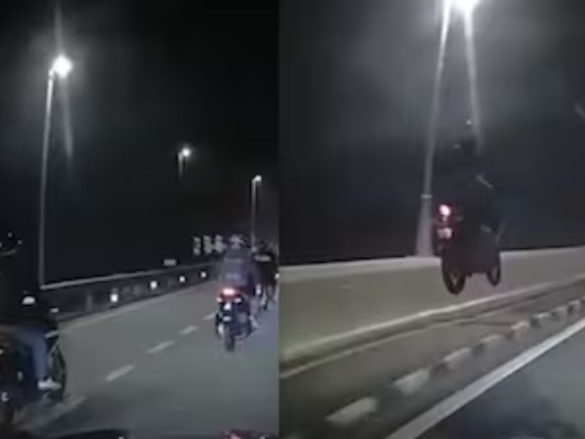 Dashcam Video Shows Man Thrown Off Bike After Crashing Into Barrier | WATCH