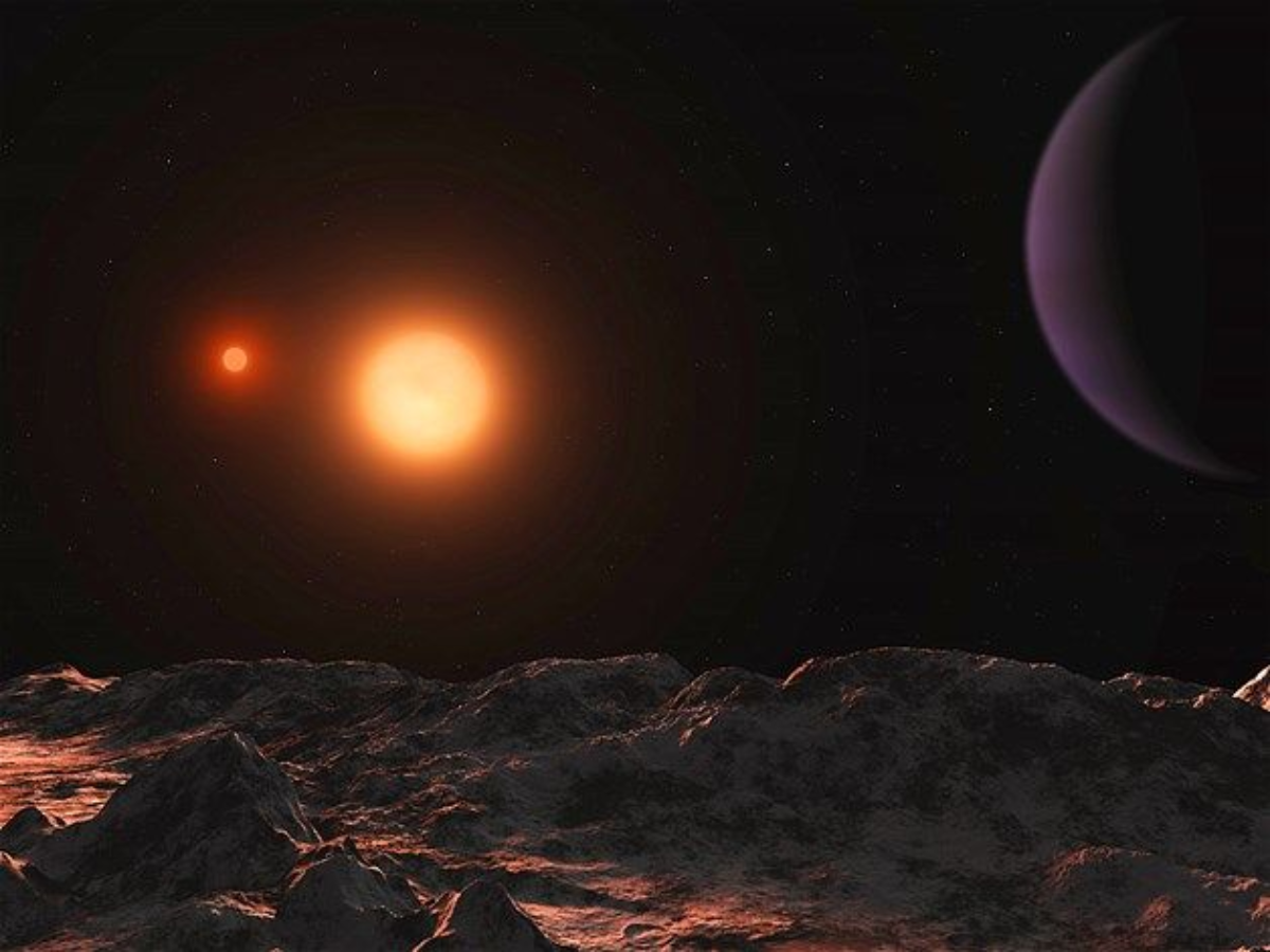 Simulation of a circumbinary planet orbiting twin stars. - Photo Gallery