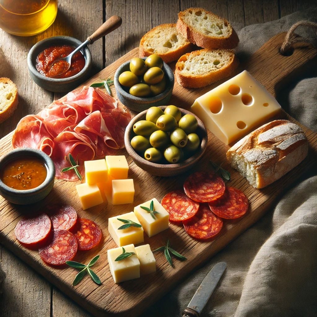 Spanish tapas with olives, meats, and bread - Photo Gallery