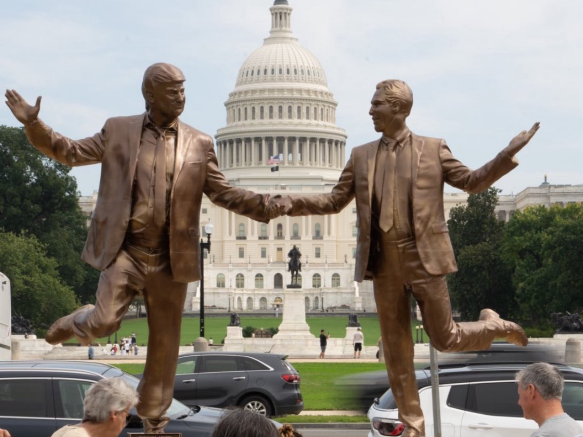 Statue of Trump & ‘Closest Friend’ Epstein Holding Hands Mysteriously Appears on National Mall