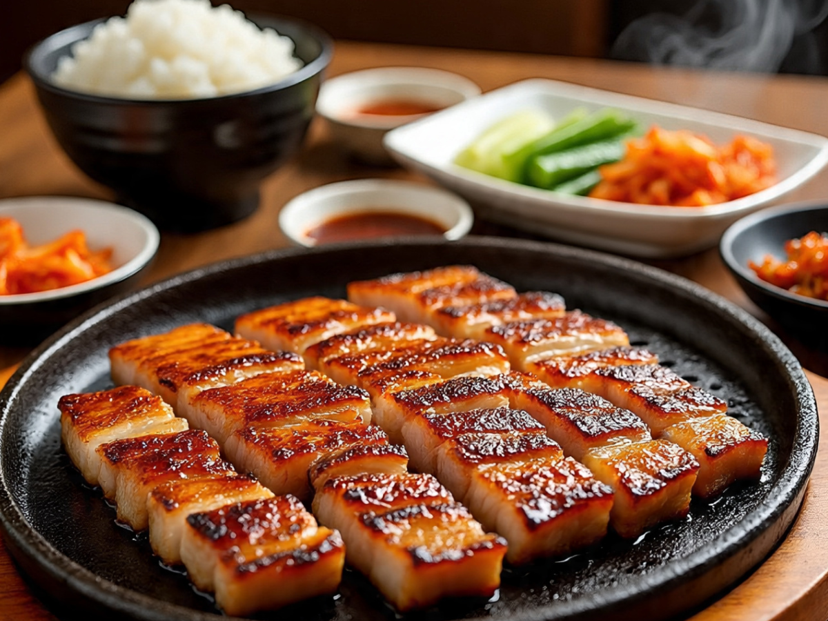 Grilled pork belly Korean BBQ with side dishes - Photo Gallery