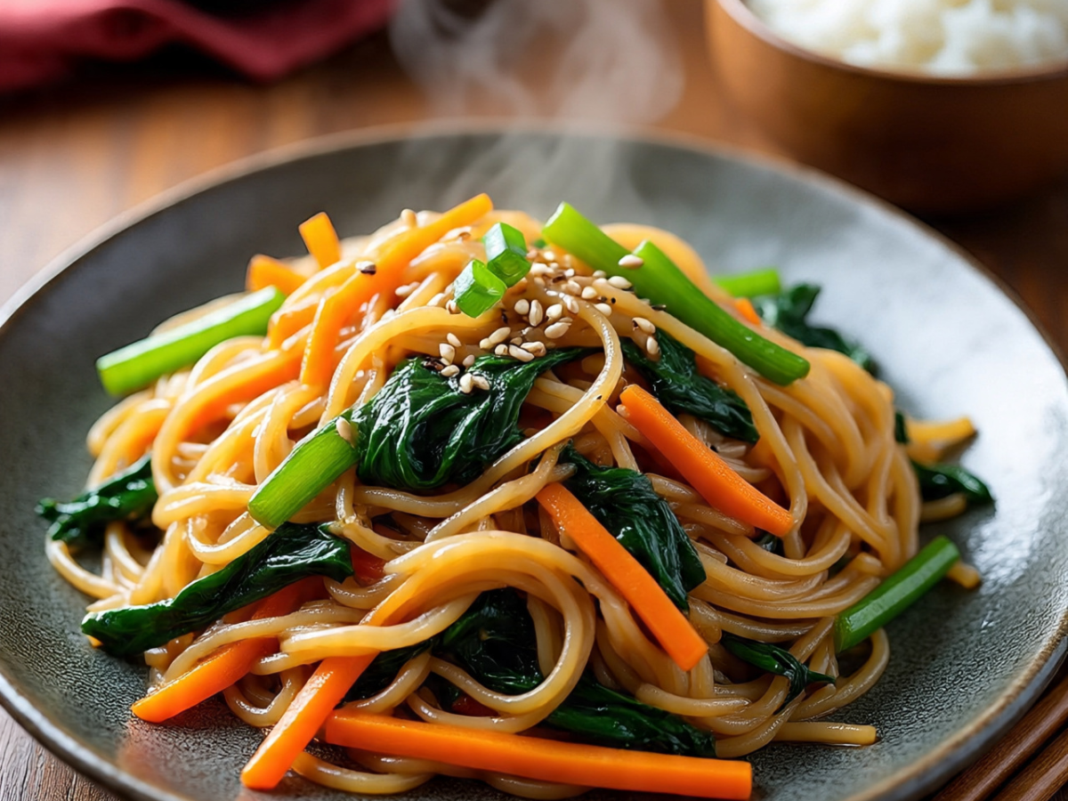 Stir-fried Korean Japchae noodles with vegetables - Photo Gallery