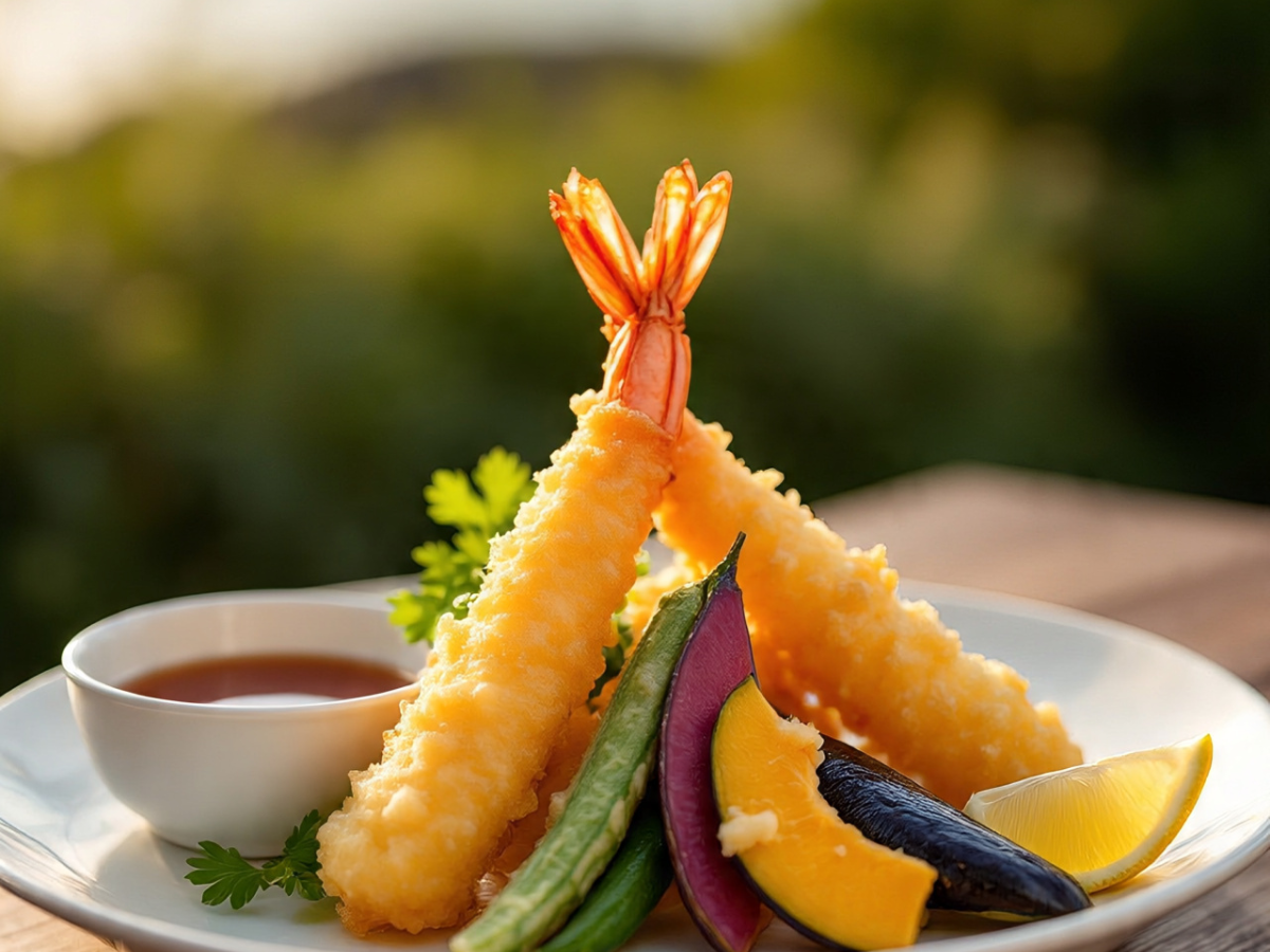 Golden crispy tempura shrimp and vegetables served with dipping sauce - Photo Gallery
