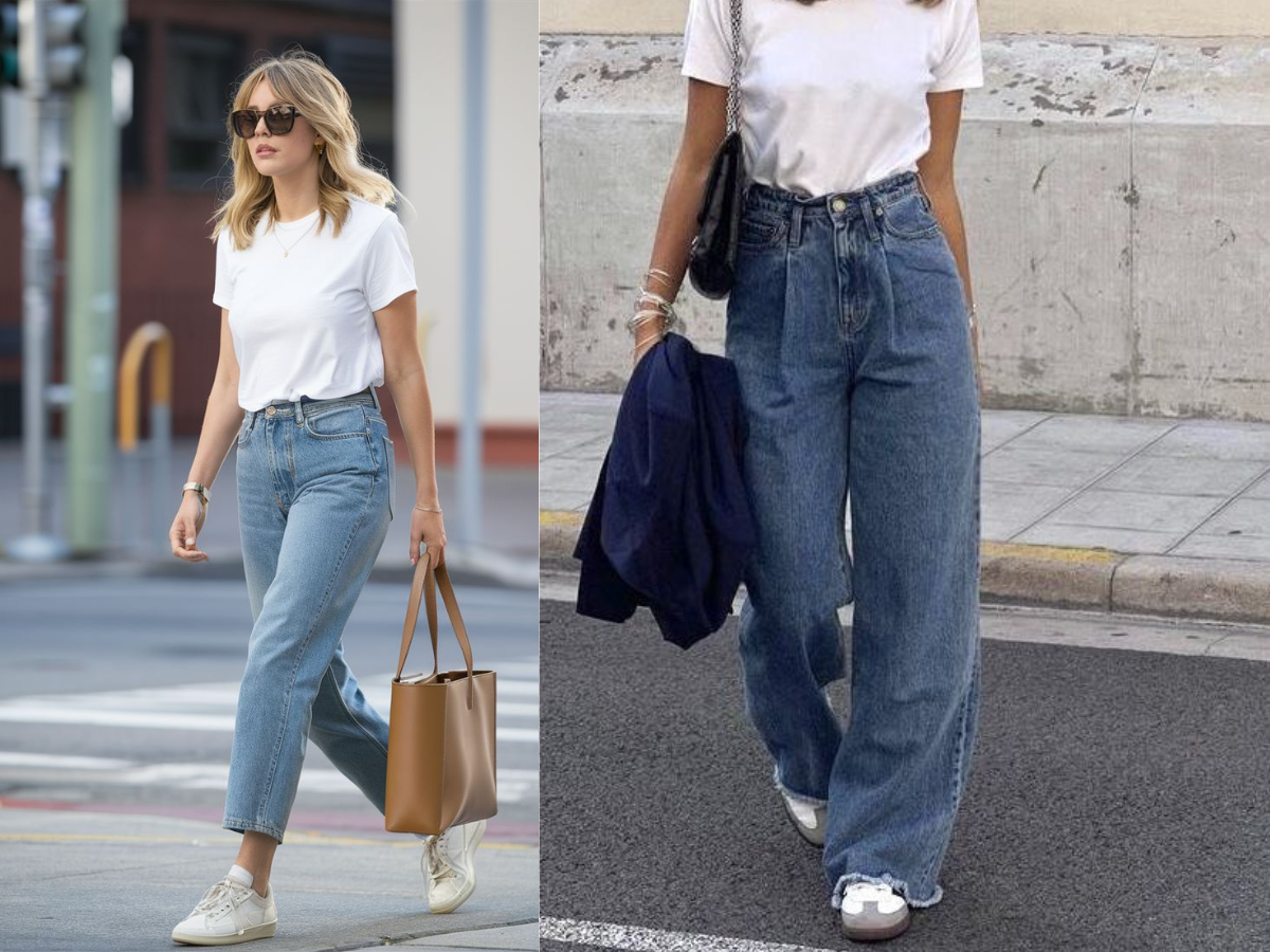 Woman in blue jeans and white t-shirt for a classic look - Photo Gallery