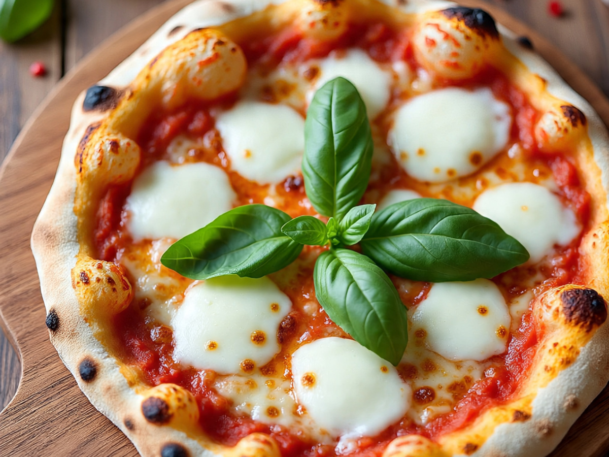 Freshly baked pizza margherita with basil and mozzarella - Photo Gallery