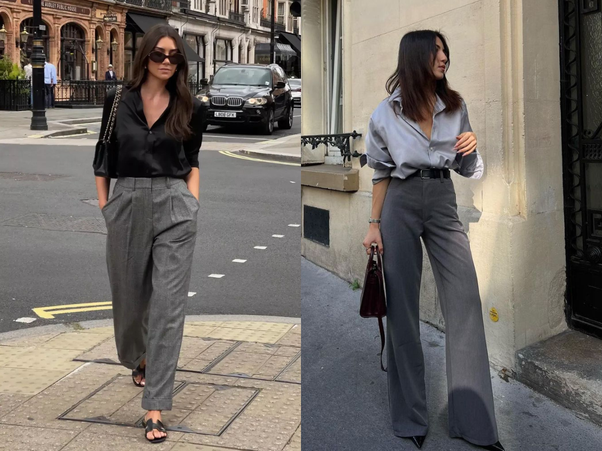 Woman in a button-down shirt styled with trousers - Photo Gallery