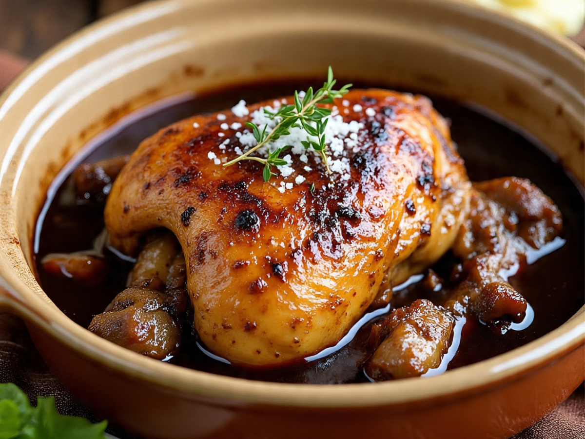 Chicken braised in red wine with vegetables - Photo Gallery