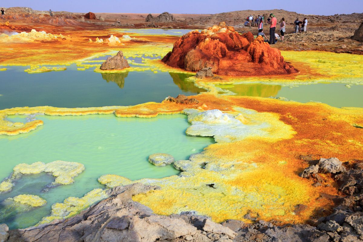 Aerial view of Danakil Depression with vivid yellow sulfur pools - Photo Gallery