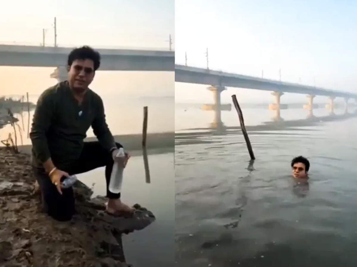 Delhi BJP MLA Ravinder Singh Negi Falls Into Yamuna While Shooting Cleanliness Reel | Watch