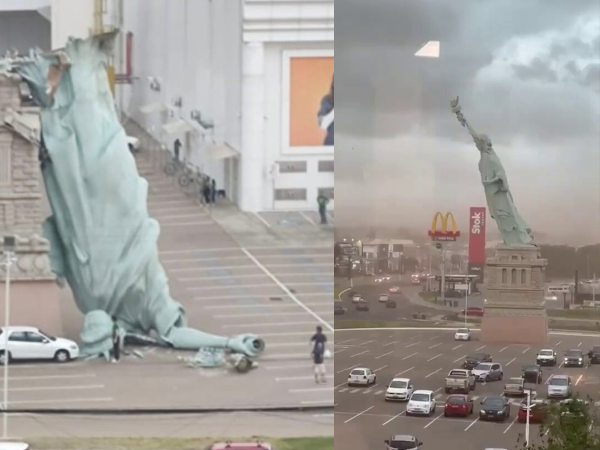 Guaíba Storm Destroys 35-Metre Havan Statue of Liberty, Pedestal Remains Standing Amid Cleanup Efforts | Watch