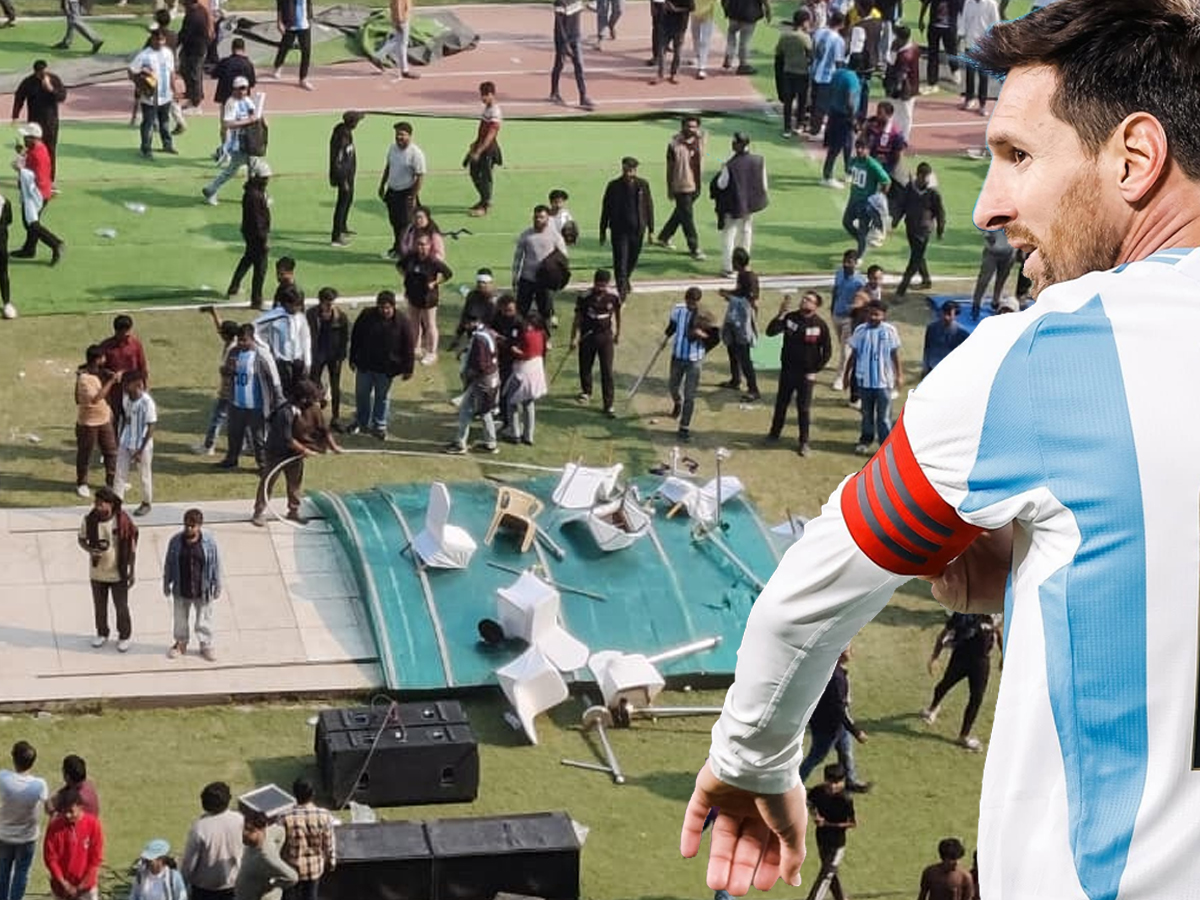 Stampede-Like Situation at Salt Lake Stadium as Messi Arrives in Kolkata; Authorities Rush to Control Crowd | Watch