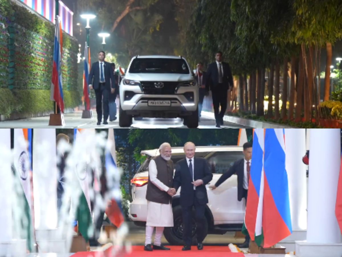 Putin’s Delhi Visit: Modi, Putin Head to Talks in Same Car After Arrival, India Rolls Out Red Carpet for Old Friend | Watch