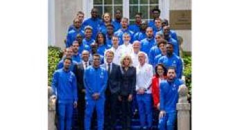 French President Macron meets national team ahead of departure for FIFA WC