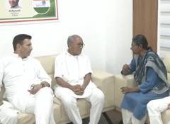 Congress leader Digvijay Singh, Jitu Patwari meet Rajya Sabha candidate Meenakshi Natarajan