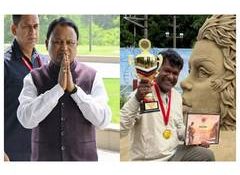 Odisha CM Mohan Charan Majhi congratulates sand artist Sudarsan Pattnaik on winning 'Russian Grand Sand Master Cup'