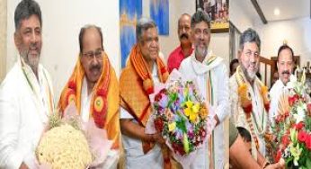 DK Shivakumar meets former CMs Jagadish Shettar, Sadananda Gowda