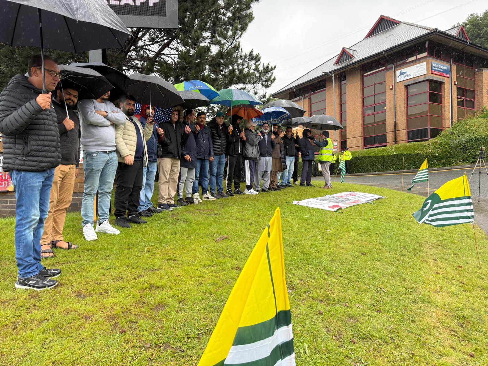 PoJK activists protest outside the Pakistani Consulate in Bradford, UK, demanding justice for victims of a violent military crackdown. (Photo/ANI) PoJK activists protest outside the Pakistani Consulate in Bradford, UK, demanding justice for victims of a violent military crackdown. (Photo/ANI)