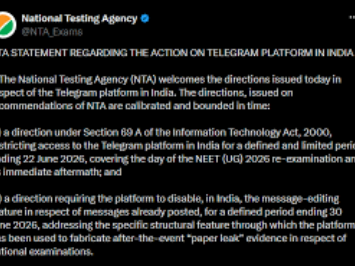India Temporarily Restricts Telegram Until June 22 Over NEET Exam Fraud Concerns