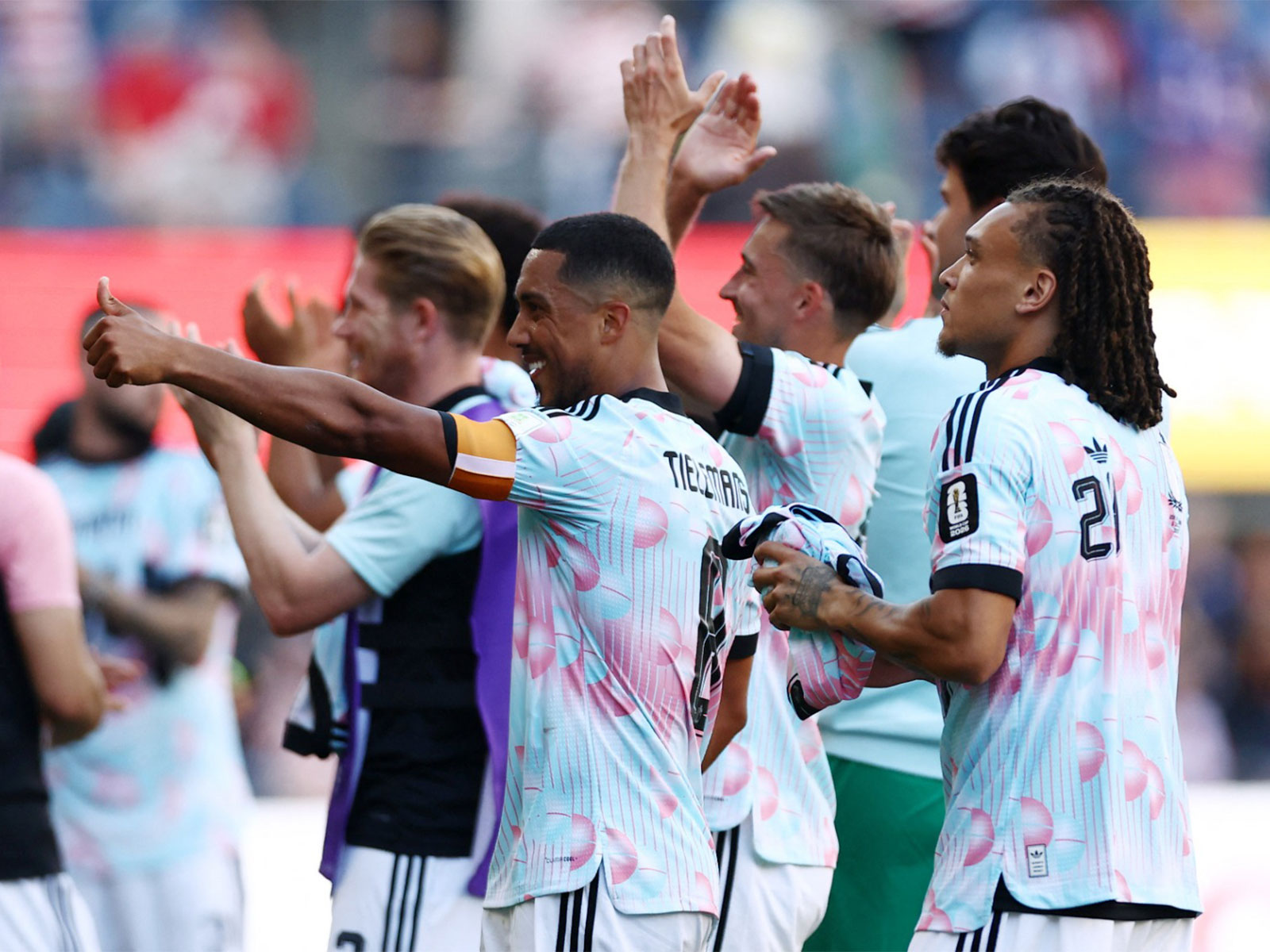 Belgium's Youri Tielemans and teammates celebrate after the match as Belgium qualify for the quarter finals of the World Cup (Photo: Reuters) Belgium's Youri Tielemans and teammates celebrate after the match as Belgium qualify for the quarter finals of the World Cup (Photo: Reuters)