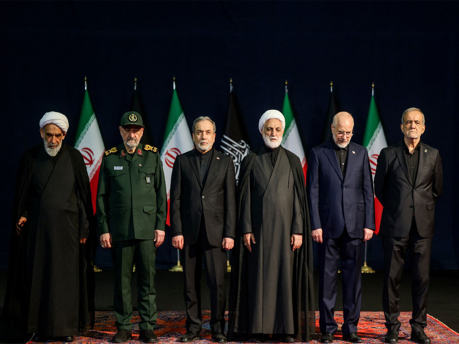 Iranian military commander Mohsen Rezaee, Iranian Foreign Minister Abbas Araqchi, Chief Justice of Iran Gholamhossein Mohseni Ejei, Iran's parliament speaker Mohammad Baqer Qalibaf and Iranian President Masoud Pezeshkian attend a farewell ceremony for Iran's late Supreme Leader Ayatollah Ali Khamenei. (Photo/ WANA via Reuters) Iranian military commander Mohsen Rezaee, Iranian Foreign Minister Abbas Araqchi, Chief Justice of Iran Gholamhossein Mohseni Ejei, Iran's parliament speaker Mohammad Baqer Qalibaf and Iranian President Masoud Pezeshkian attend a farewell ceremony for Iran's late Supreme Leader Ayatollah Ali Khamenei. (Photo/ WANA via Reuters)