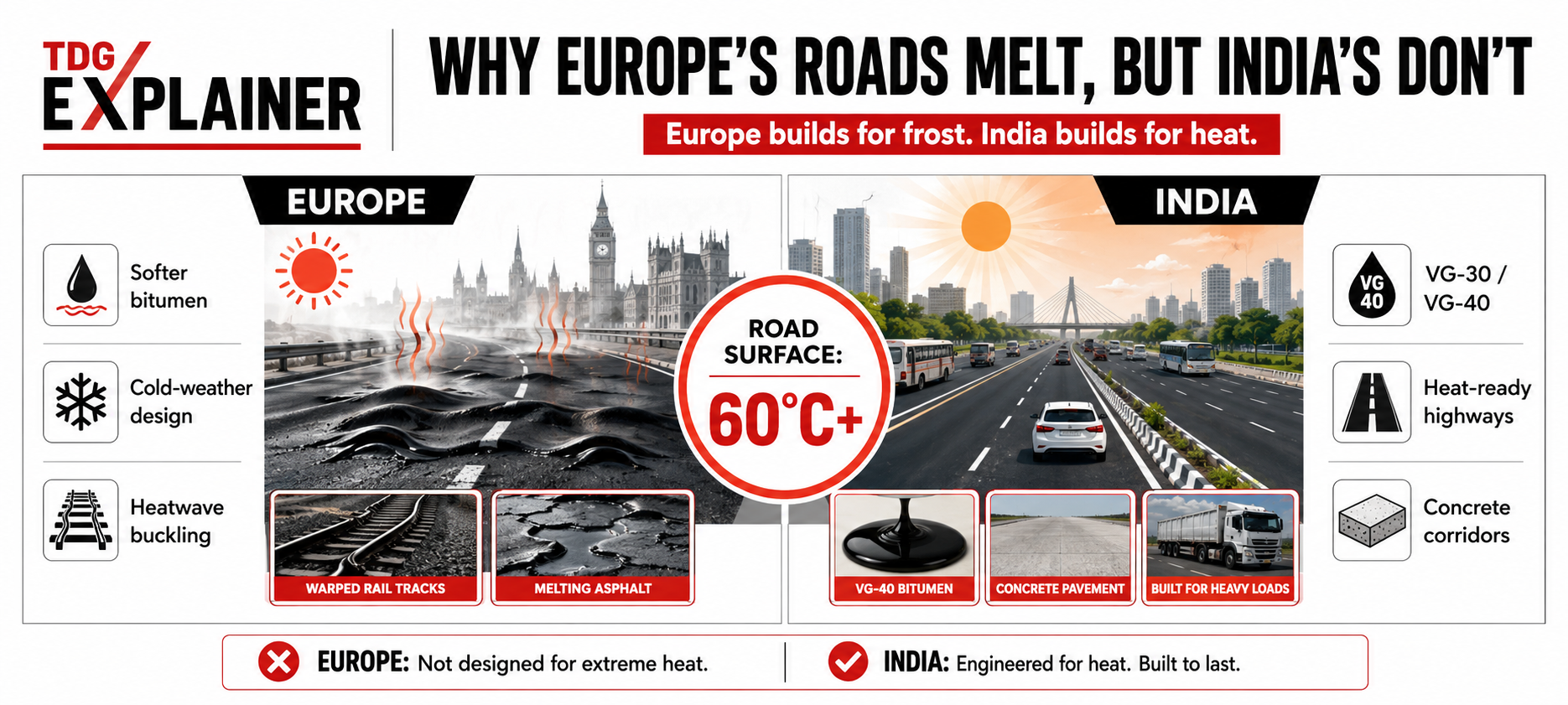 Why Europe’s roads melt in heat while India’s highways hold firm